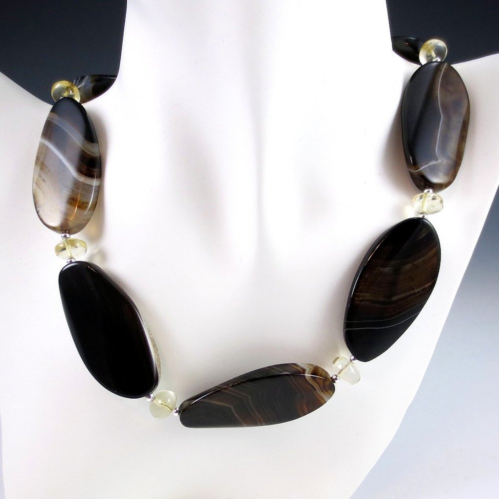 Agate, Citrine, and Sterling Silver Necklace